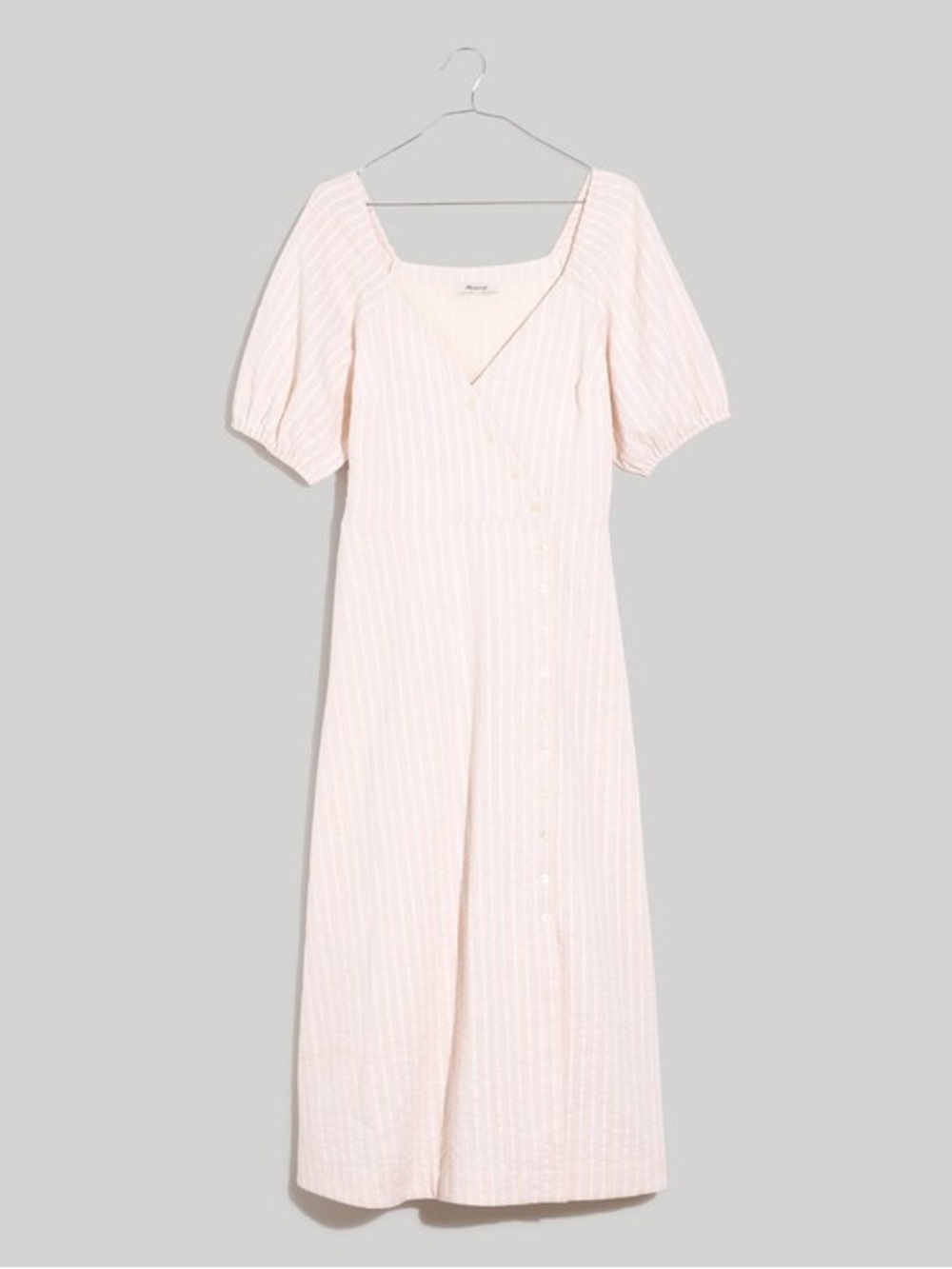 Madewell Puff-Sleeve Button-Wrap Midi Dress in Undyed Stripe Sz 6